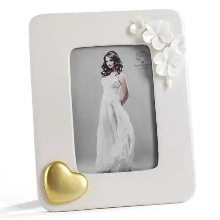 bomboniera portafoto matrimonio in porcellana con cuore oro