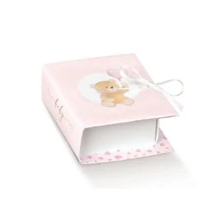 bomboniere portaconfetti nascita libro con orsetto rosa