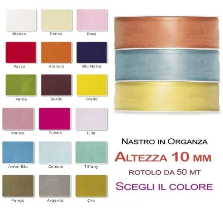 Nastro in organza 10 mm rotolo da 50 mt